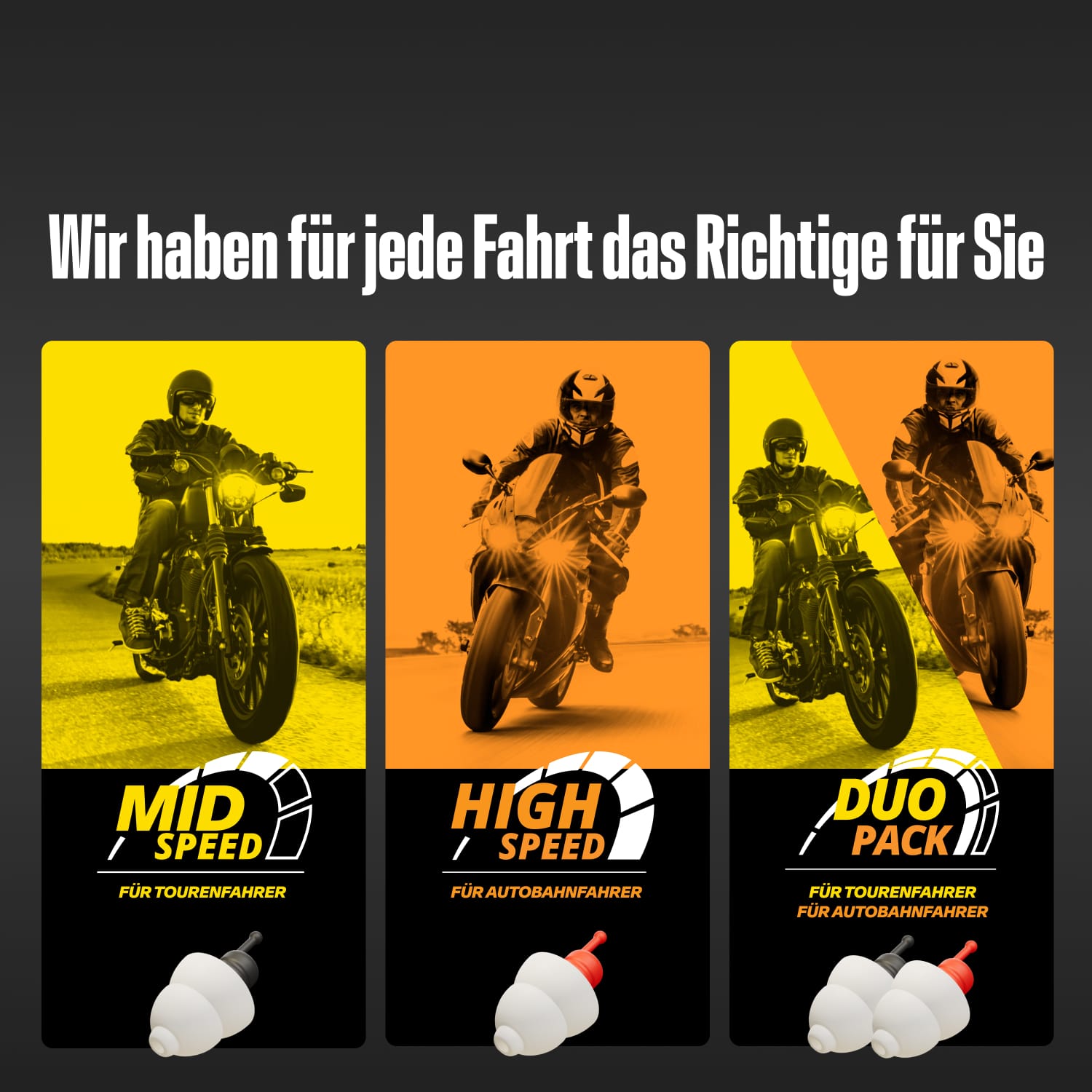 Drei Alpine MotoSafe Varianten unter dem Text &