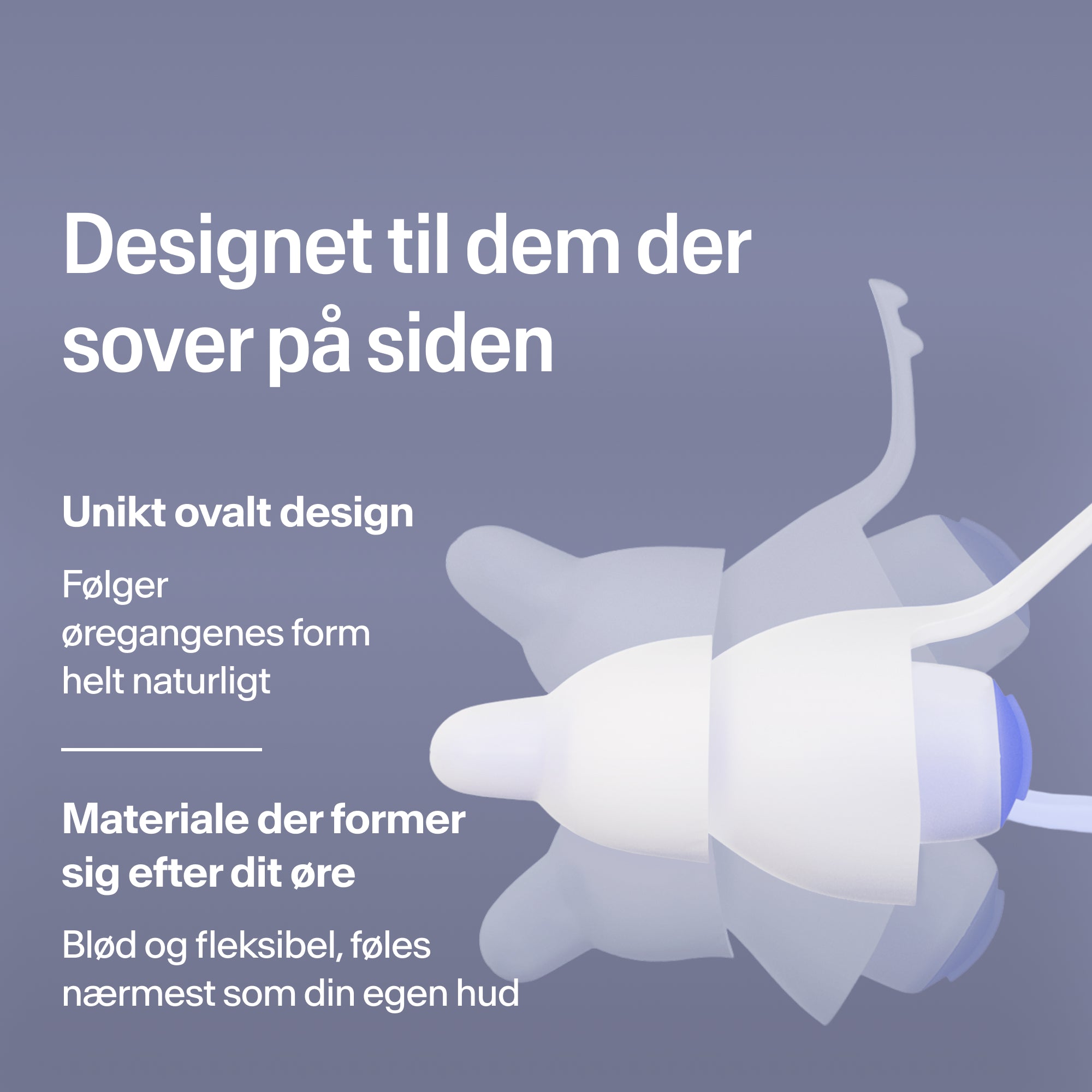 Ovale Alpine SleepDeep ørepropper i størrelse L til sidesovere, af blødt, fleksibelt materiale, der former sig efter øret