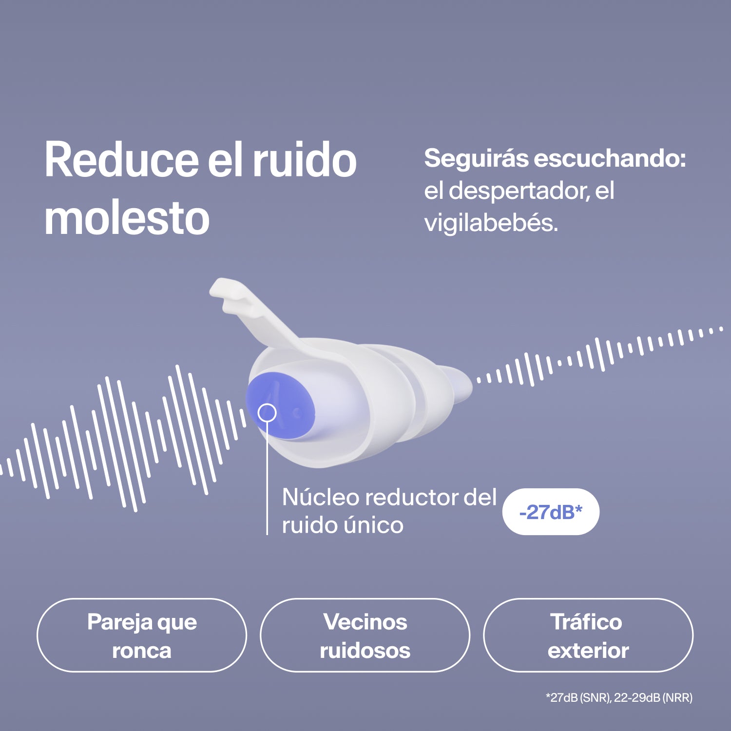 Tapón Alpine SleepDeep talla L que reduce 27 dB ronquidos, ruido de vecinos y tráfico, sin dejar de oír el despertador