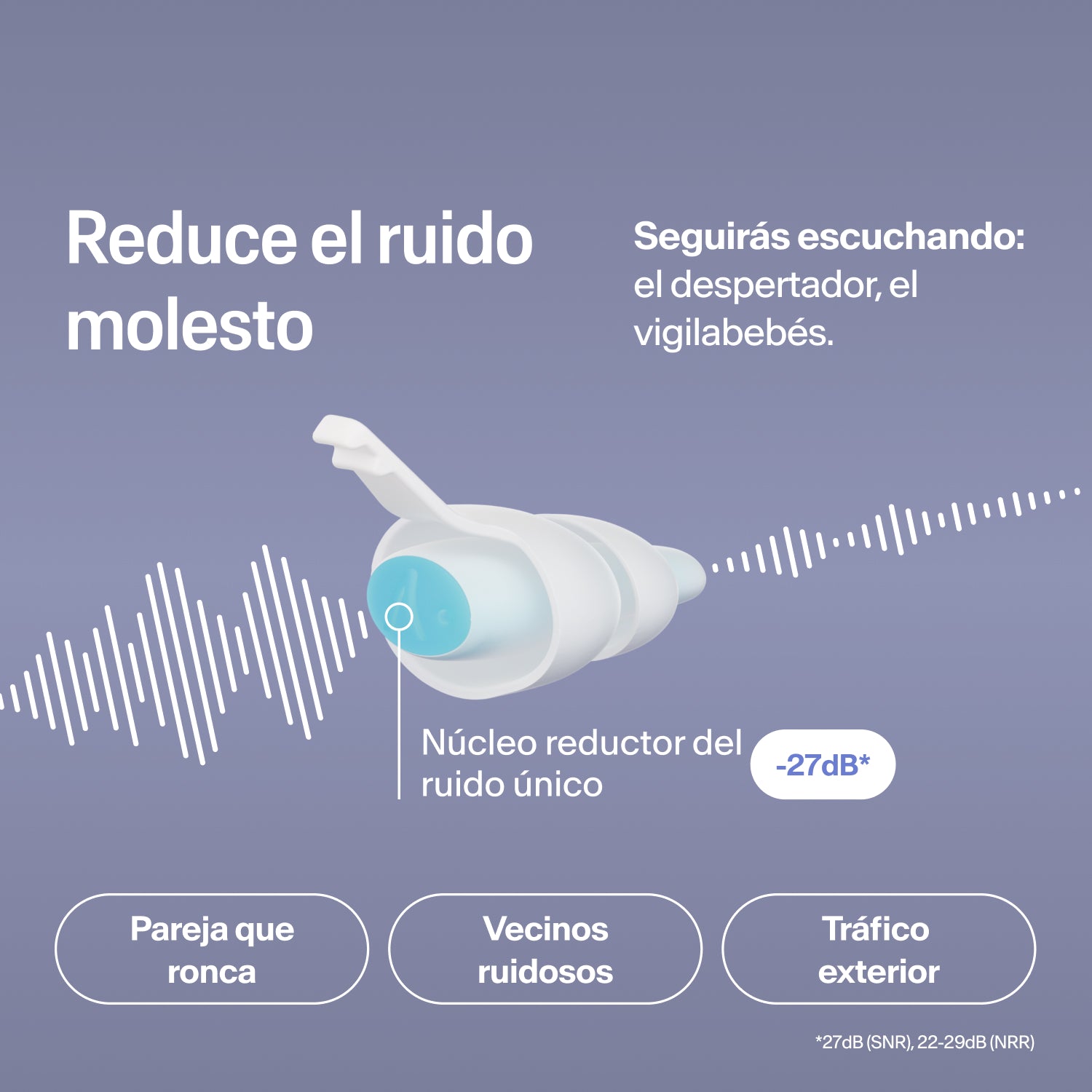 Tapón Alpine SleepDeep talla S que reduce 27 dB ronquidos, ruido de vecinos y tráfico, sin dejar de oír el despertador
