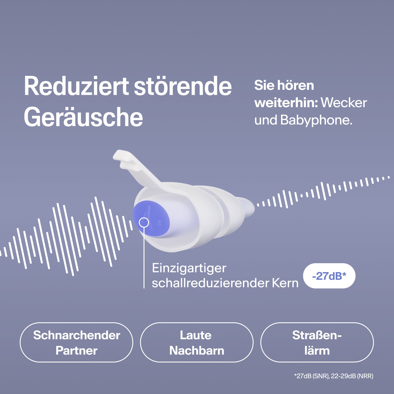 Alpine SleepDeep Multisize Ohrstöpsel reduziert Schnarchen, Nachbar- und Verkehrslärm um 27 dB, der Wecker bleibt hörbar