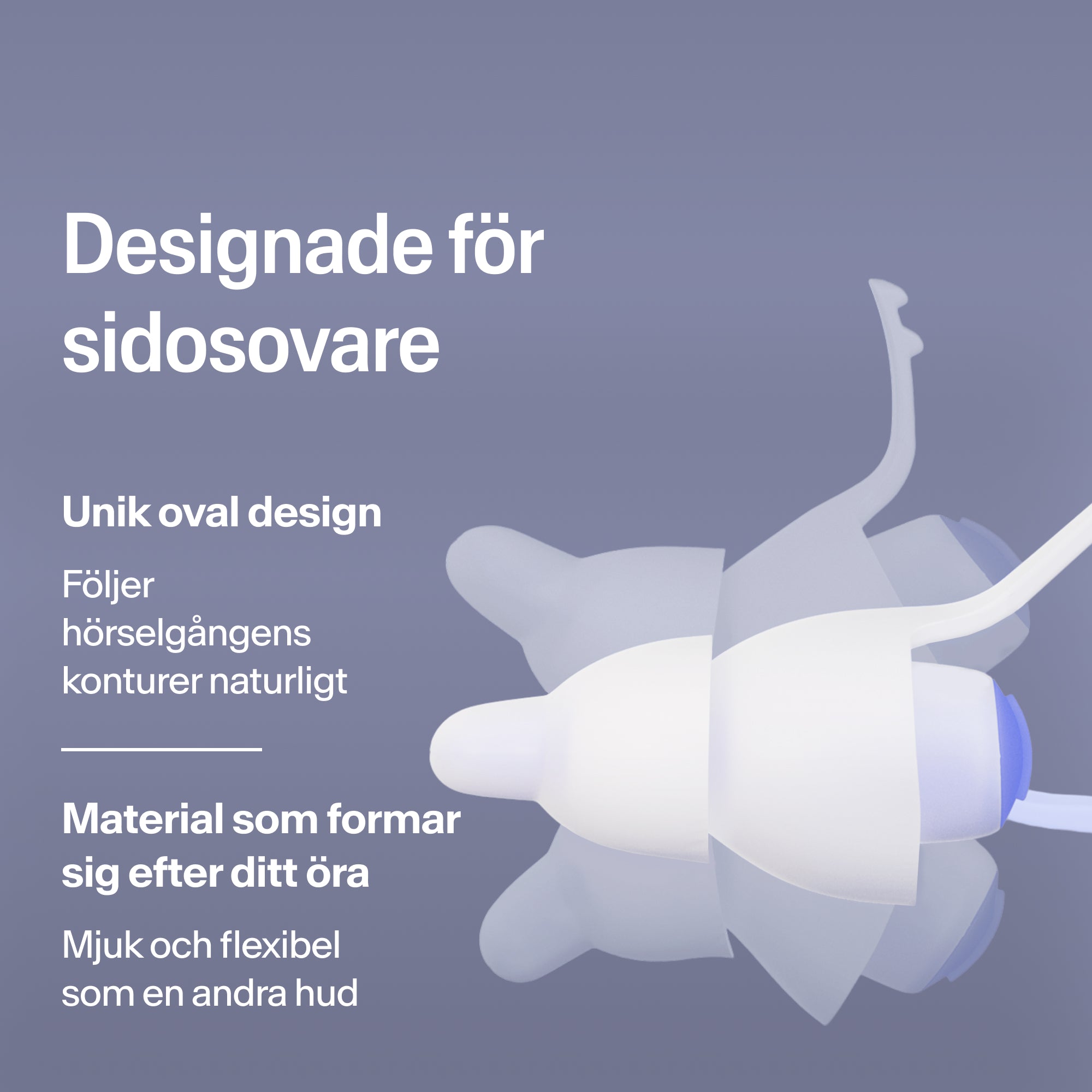 Ovala Alpine SleepDeep Multisize öronproppar för sidosovare, av mjukt, flexibelt material som formar sig efter örat