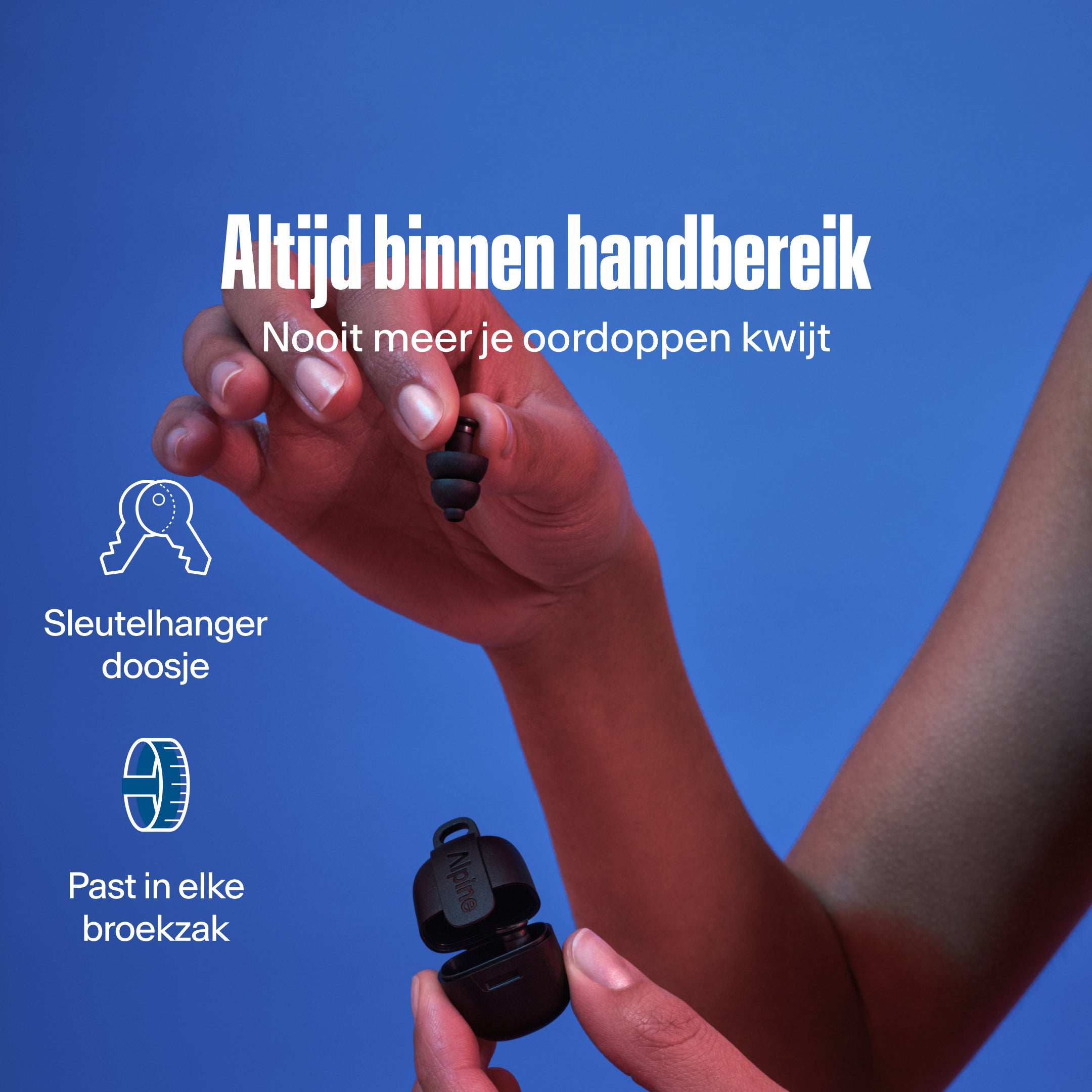 Alpine PartyPlug zwart: sleutelhangeretui, compact design, verlies je oordopjes nooit meer