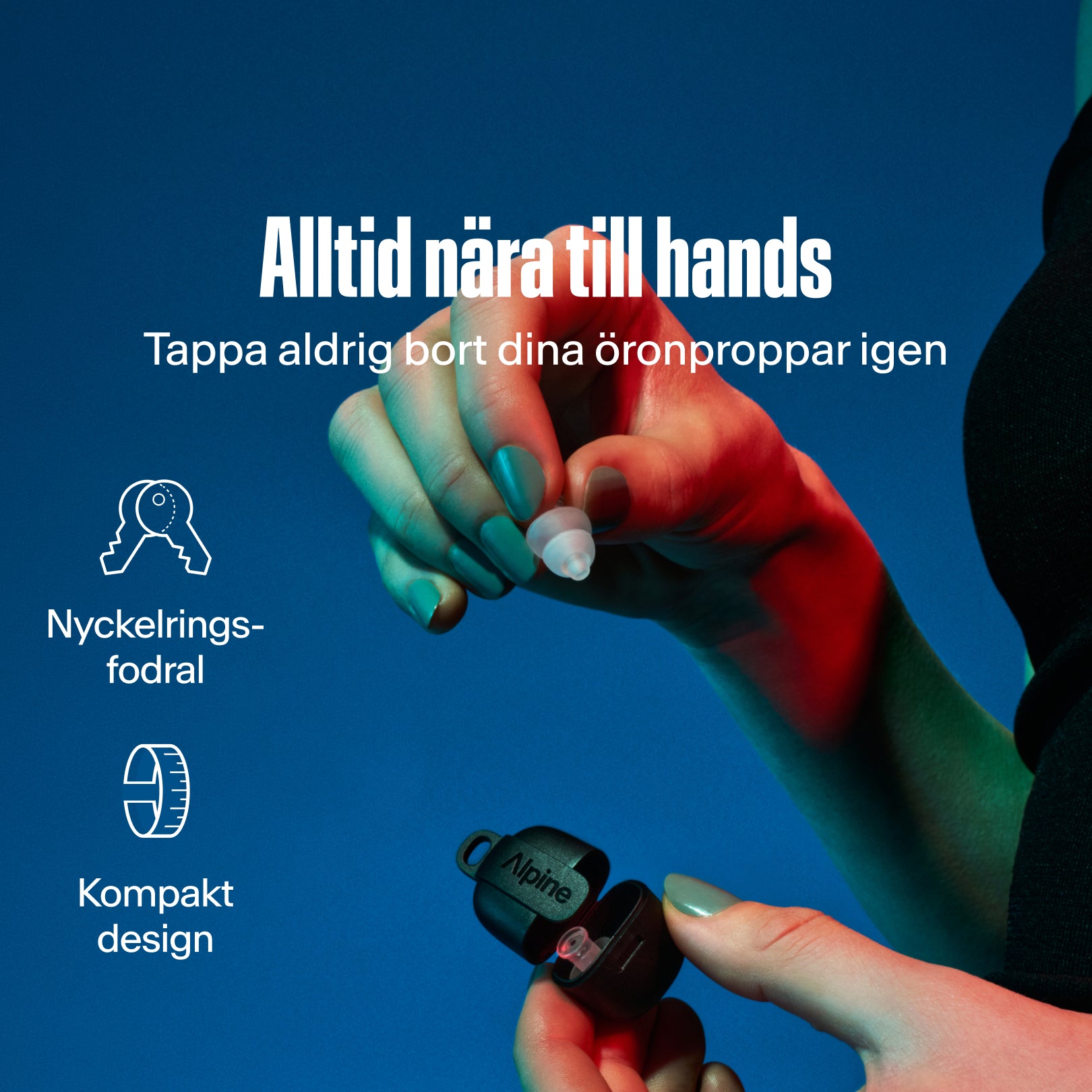 Alpine PartyPlug transparent: nyckelringsfodral, kompakt design, tappa aldrig dina öronproppar igen