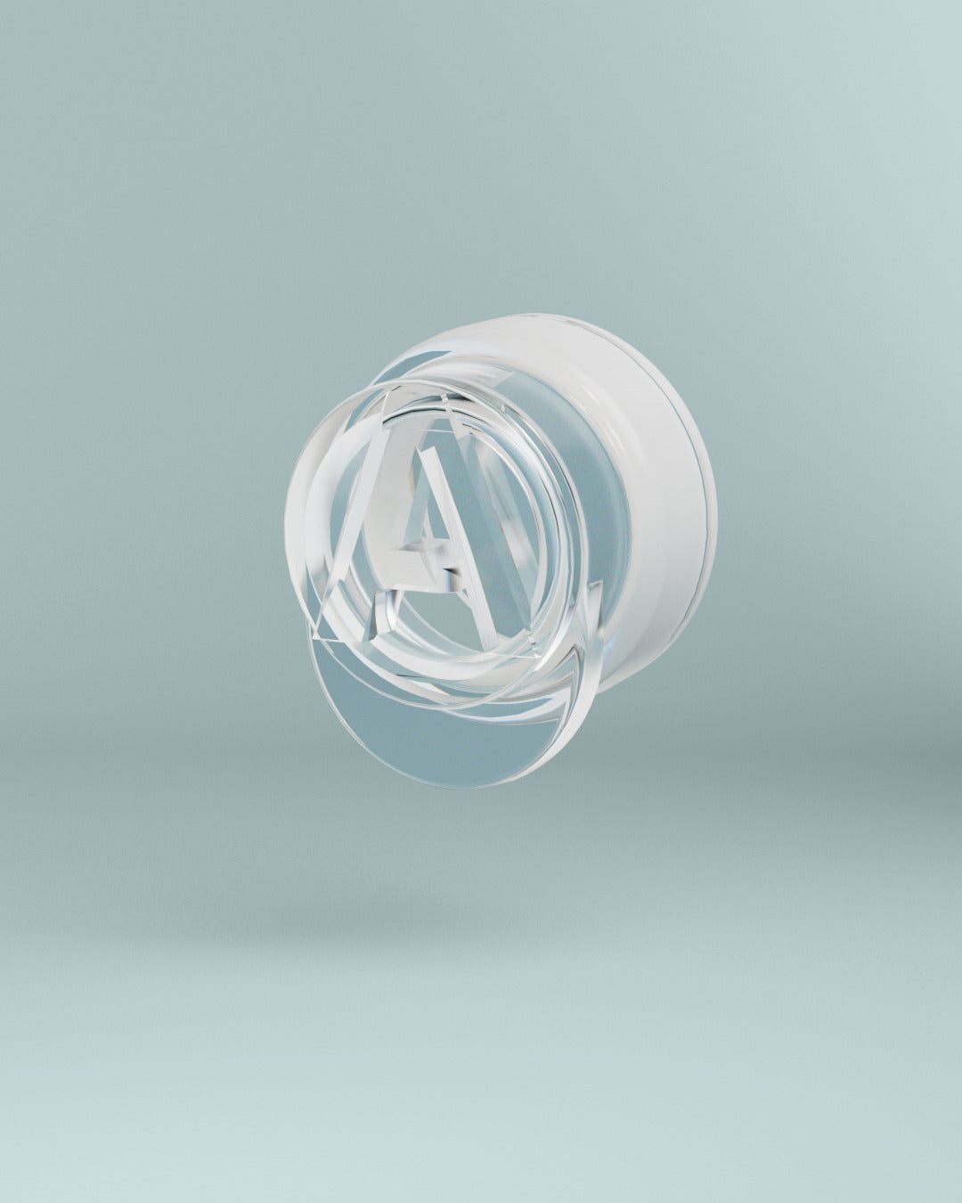 Alpine Pro White music filter, 3D render of a transparent filter with white ring and Alpine logo