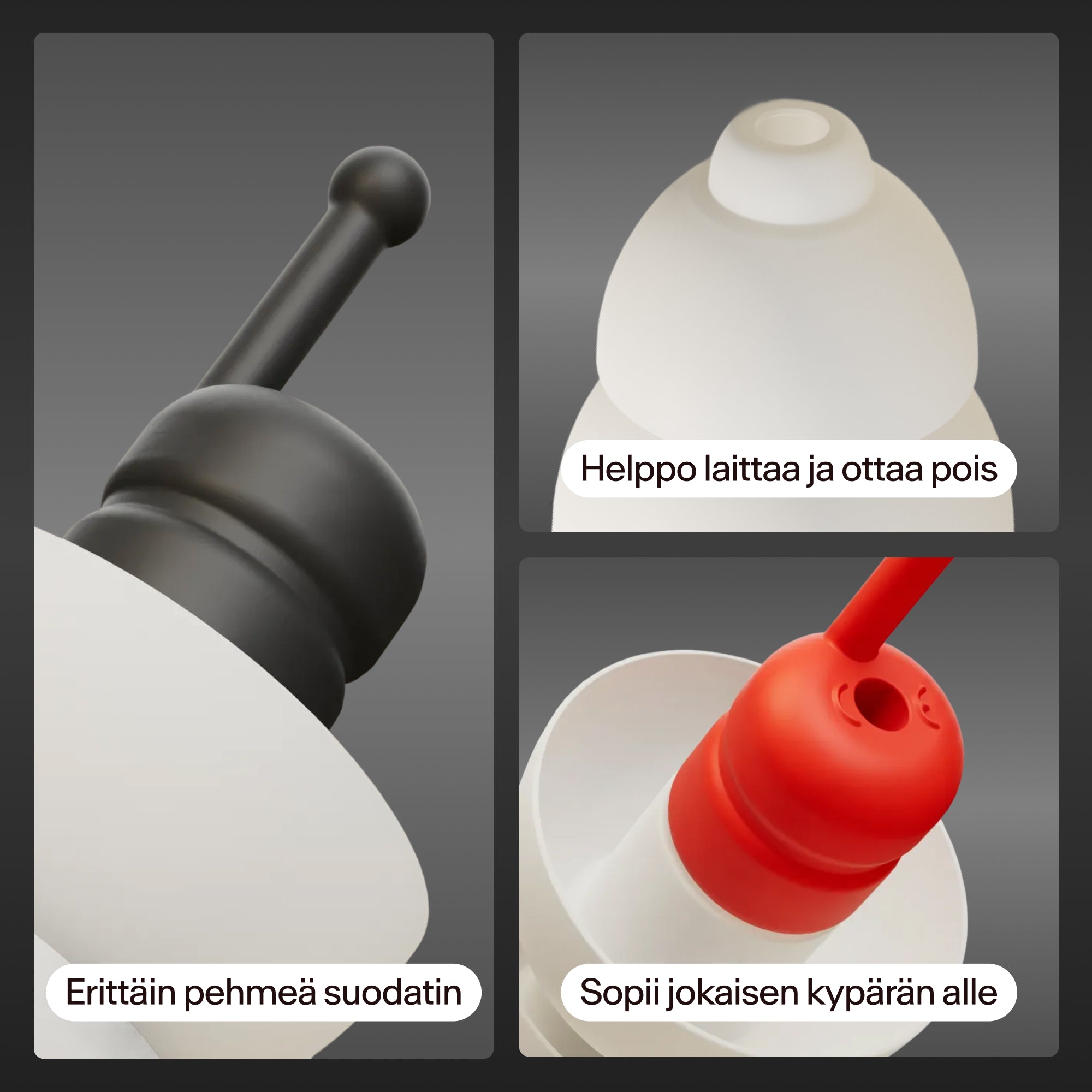 Lähikuvia Alpine MotoSafe Duo -korvatulpista, tekstit &
