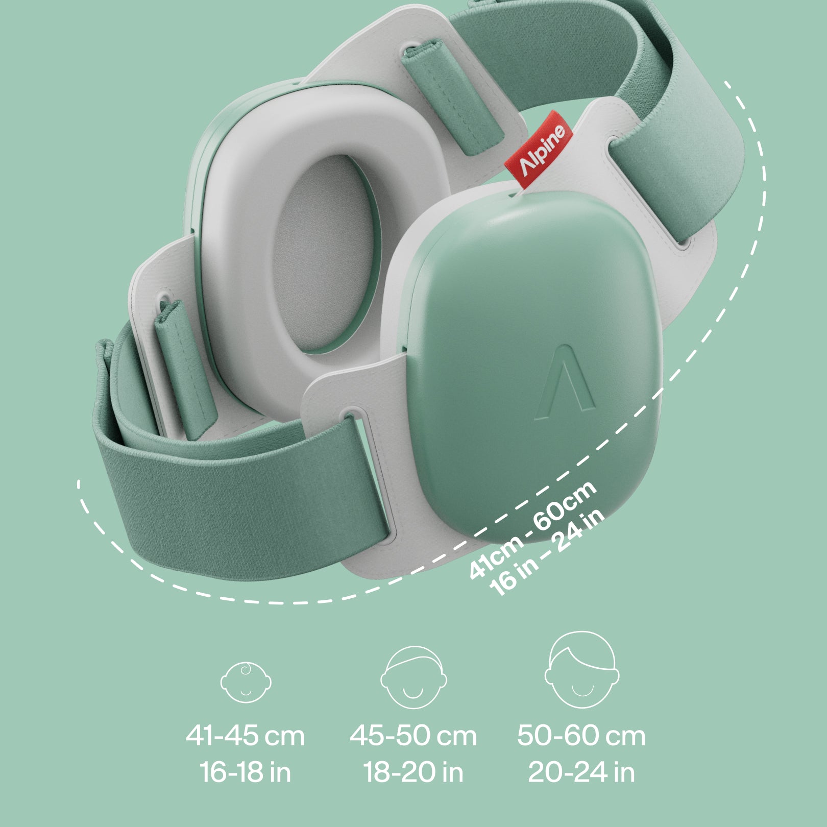Alpine muffy baby insage-green with adjustable headband, fitting 41–60cm / 16–24 in head size 