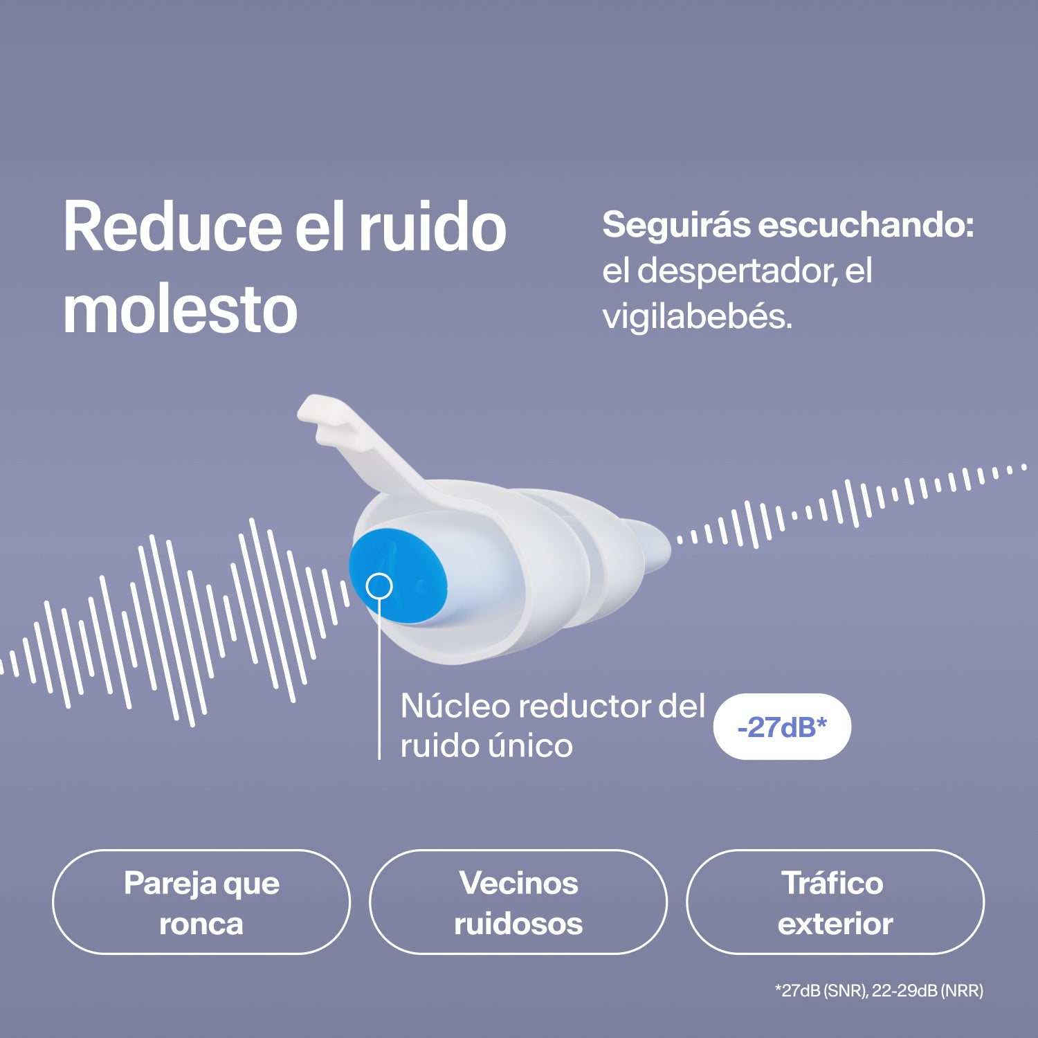 Tapón Alpine SleepDeep talla M que reduce 27 dB ronquidos, ruido de vecinos y tráfico, sin dejar de oír el despertador 