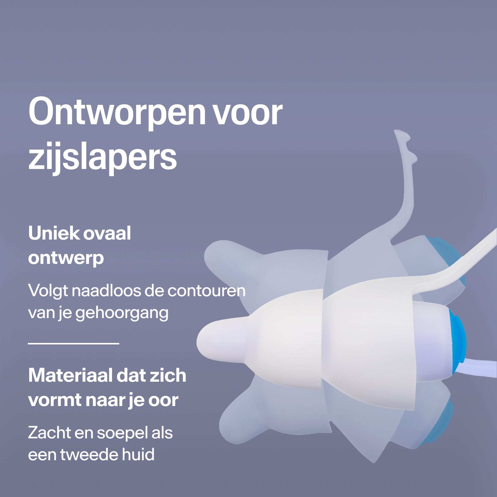Ovale Alpine SleepDeep oordopjes in maat M voor zijslapers, van zacht, flexibel materiaal dat zich naar het oor vormt