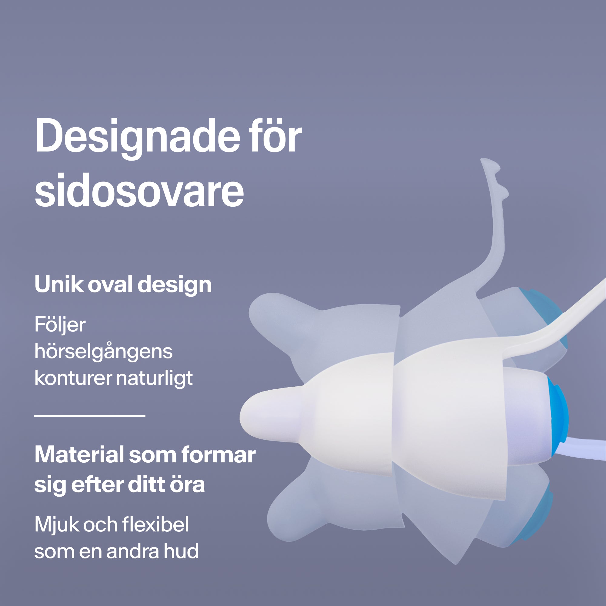 Ovala Alpine SleepDeep öronproppar i storlek M för sidosovare, av mjukt, flexibelt material som formar sig efter örat 
