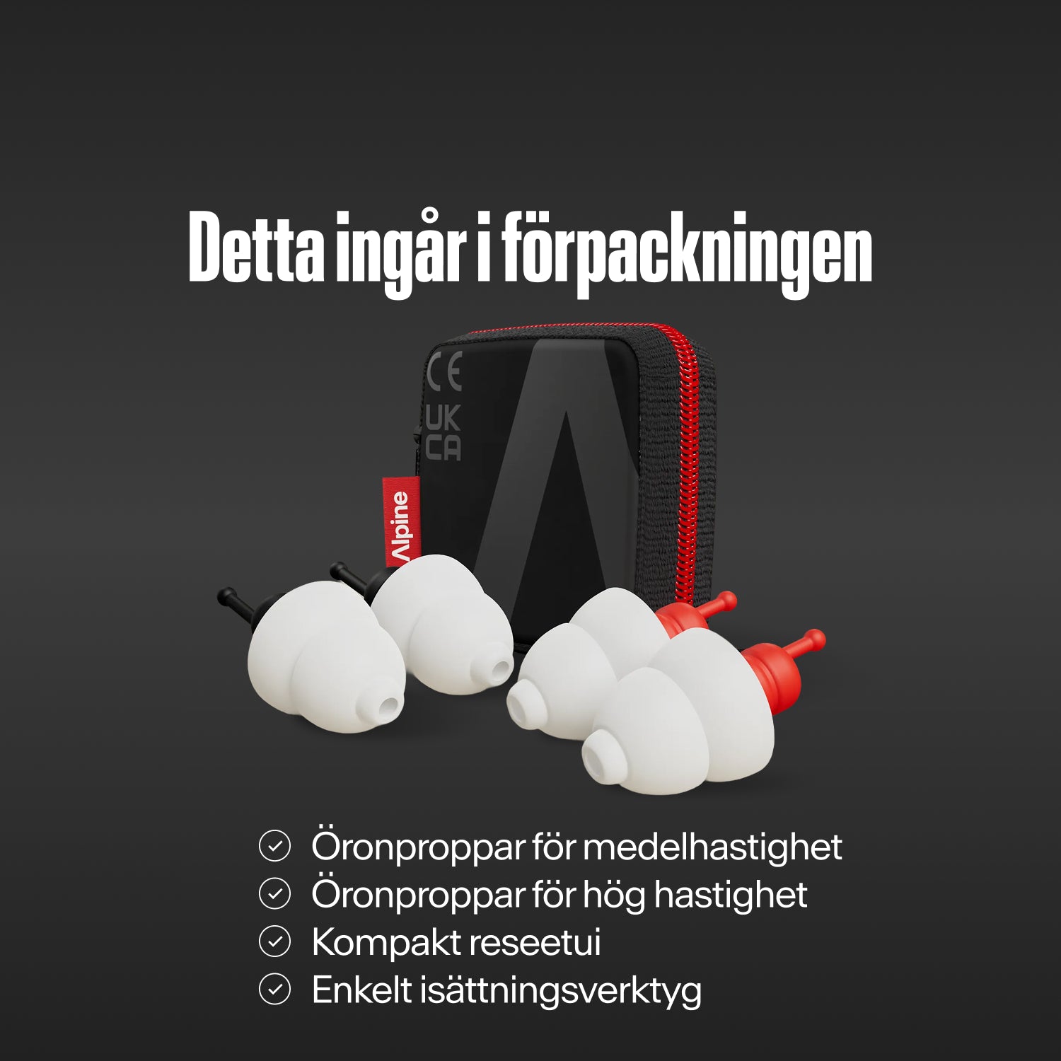 Alpine MotoSafe Duo öronproppar och etui under texten &