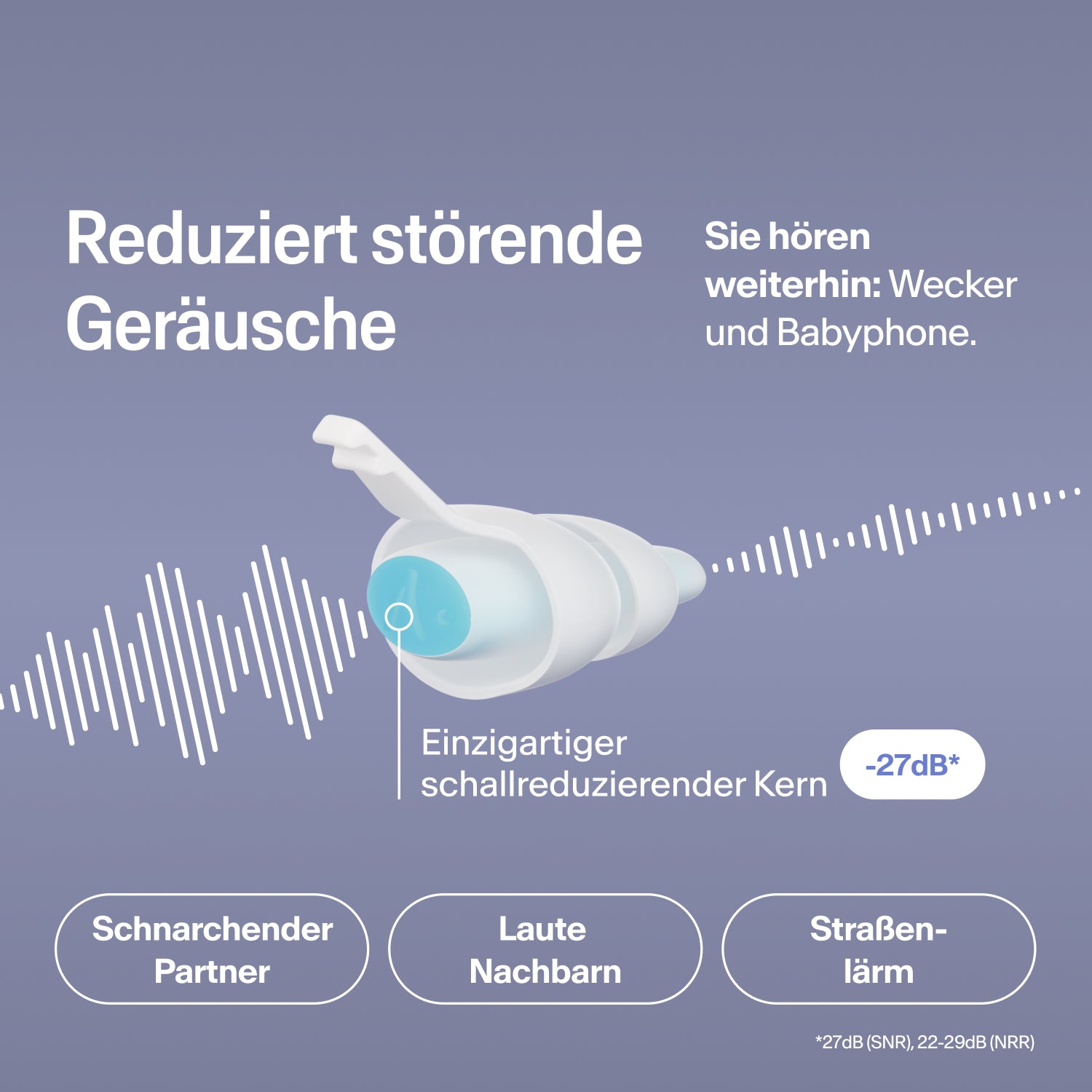 Alpine SleepDeep Ohrstöpsel in Größe S reduziert Schnarchen, Nachbar- und Verkehrslärm um 27 dB, der Wecker bleibt hörbar 