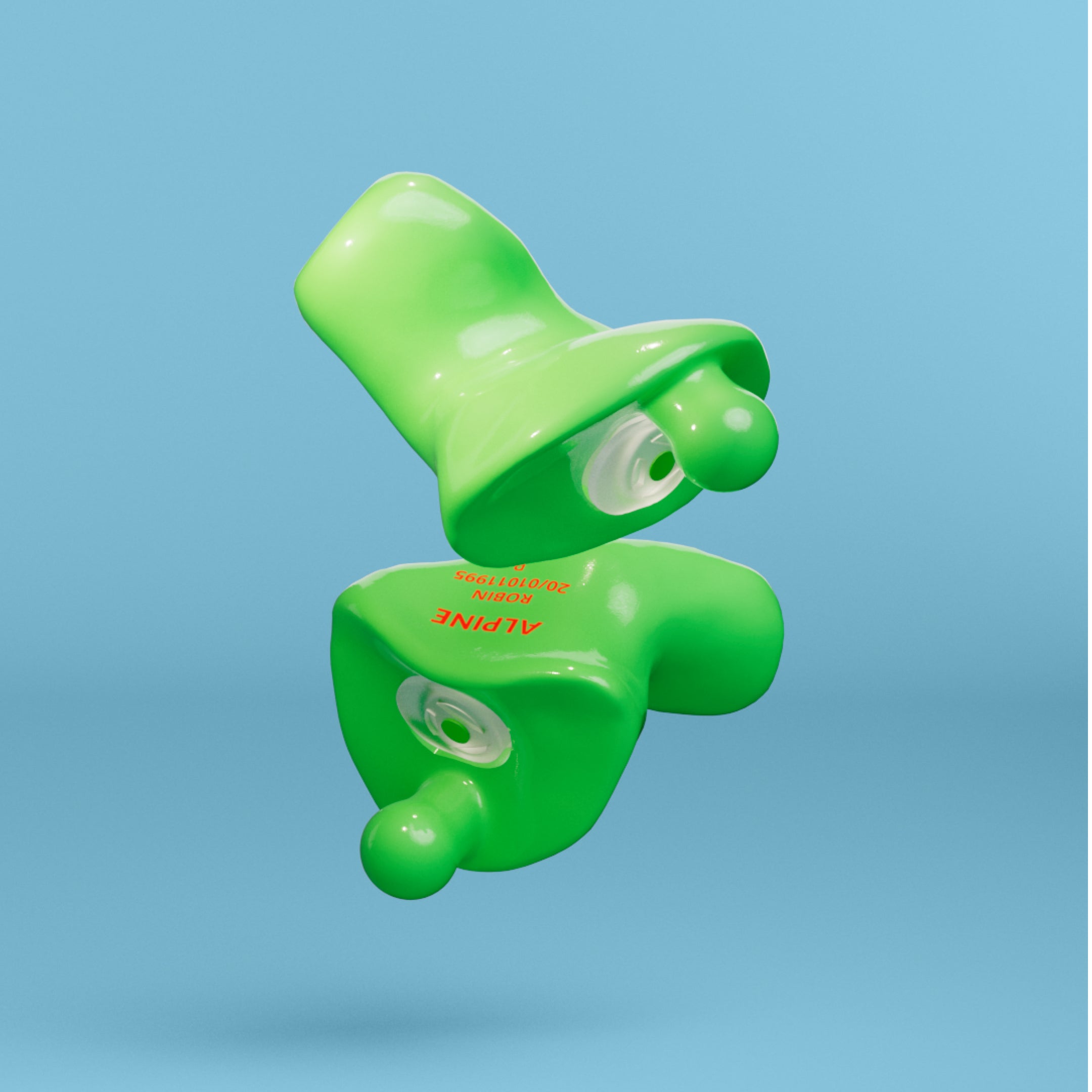 Pair of Alpine PartyPlug Custom Green earplugs with filters, 3D render #color_green