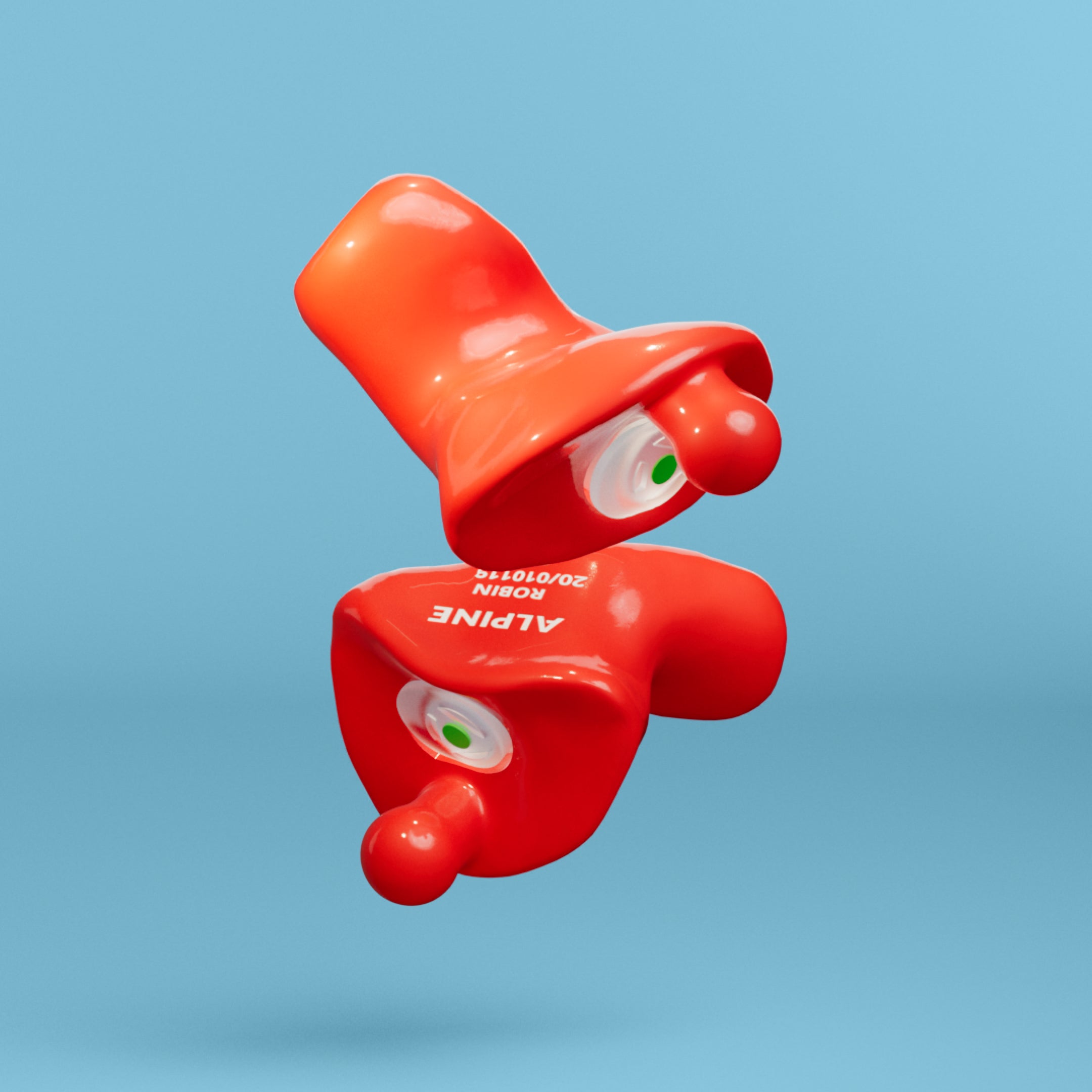 Pair of Alpine PartyPlug Custom Red earplugs with filters, 3D render 