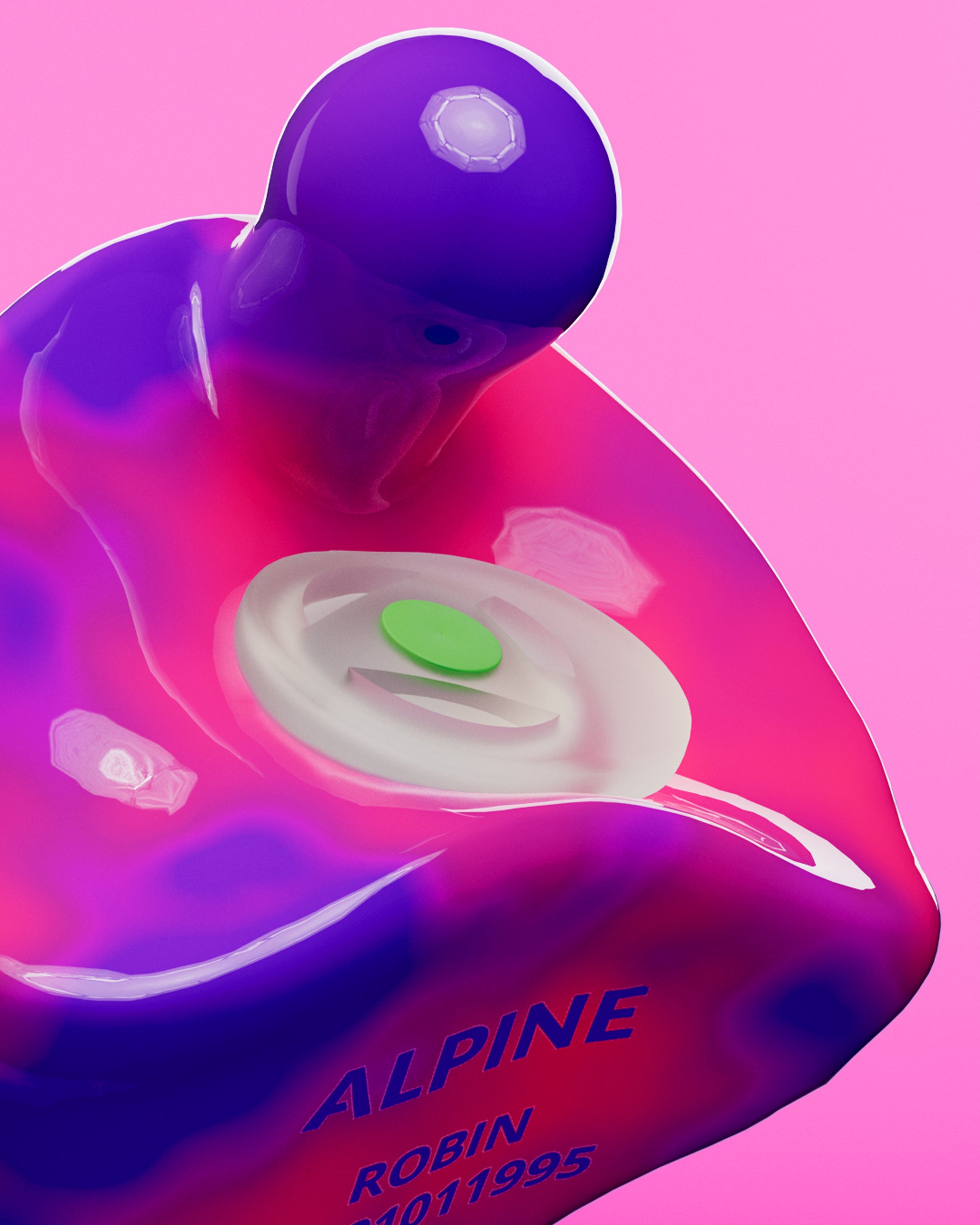 Close-up of the filter and Alpine engraving on an Alpine PartyPlug Custom Festival Edition earplug 